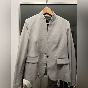 Grey Rag & Bone blazer with flat collar.